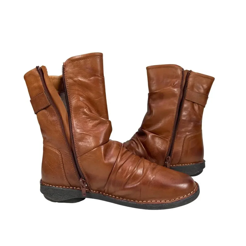 Miz‎ Mooz Parody Slouchy Boots Womens 9.5 10 EU 41 Wool Lined Brown Leather Zip